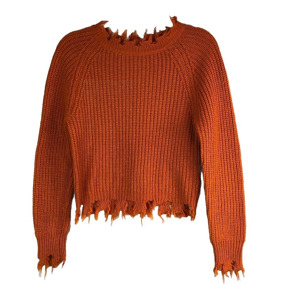 Full Circle Trends Womens Crop Sweater Large Orange Raw Hem Chunky Pullover